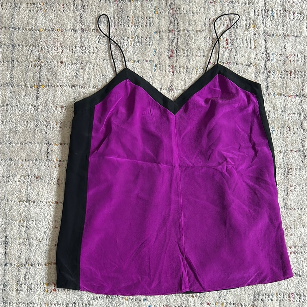 Parker 100% Silk Women's Purple and Black Spaghetti Strap Top Size XS
